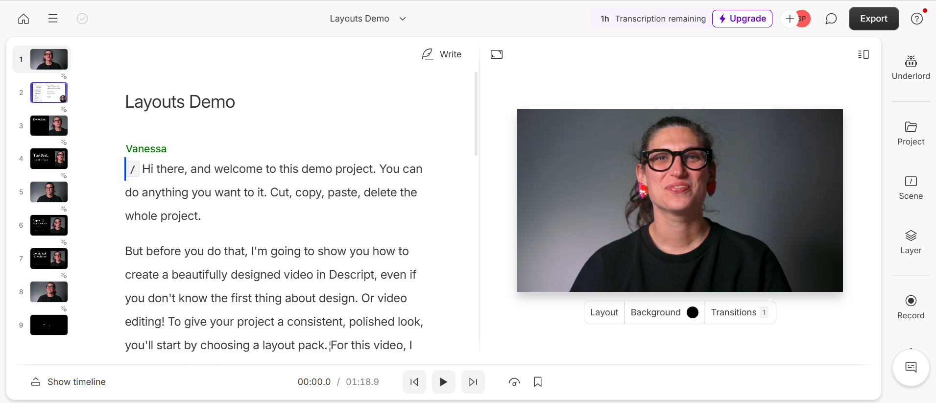 Descript AI interface screenshot