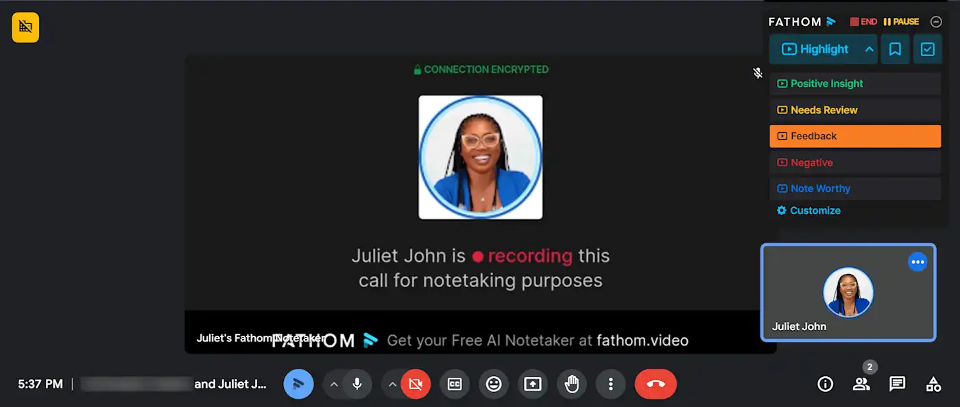 Fathom Notetaker interface screenshot