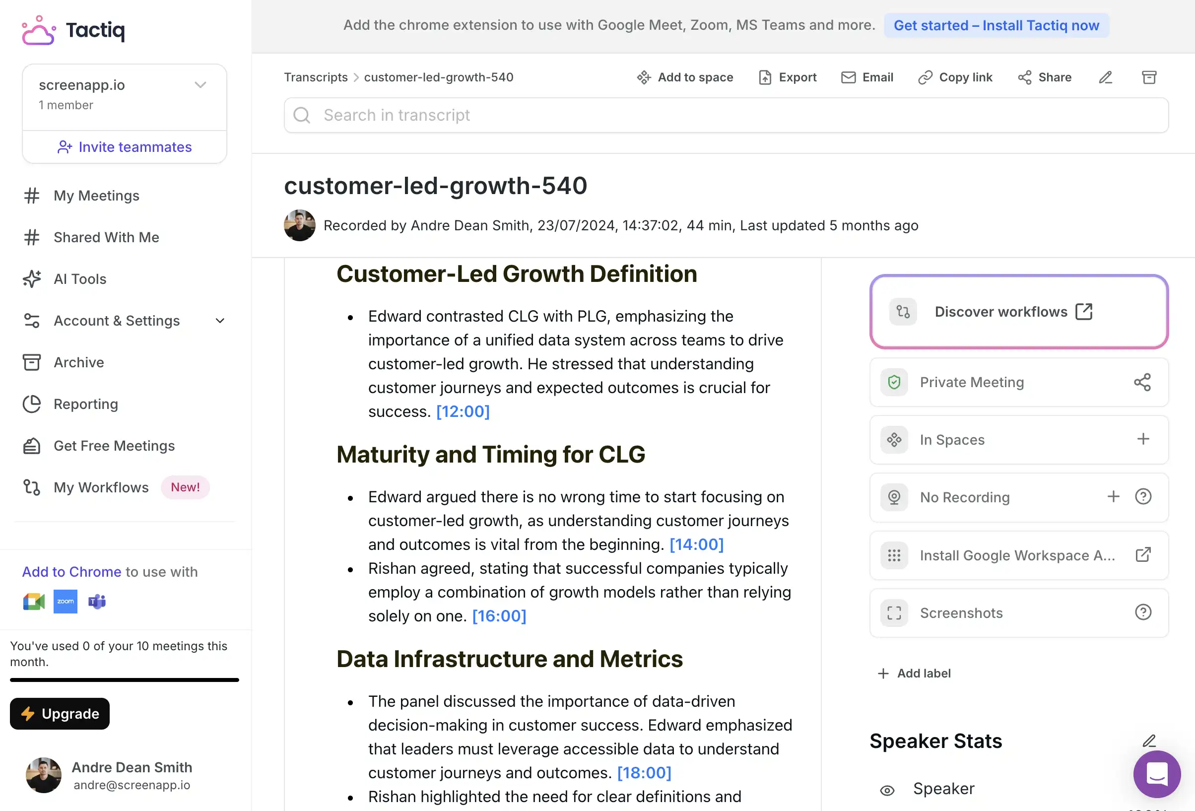 Tactiq interface screenshot