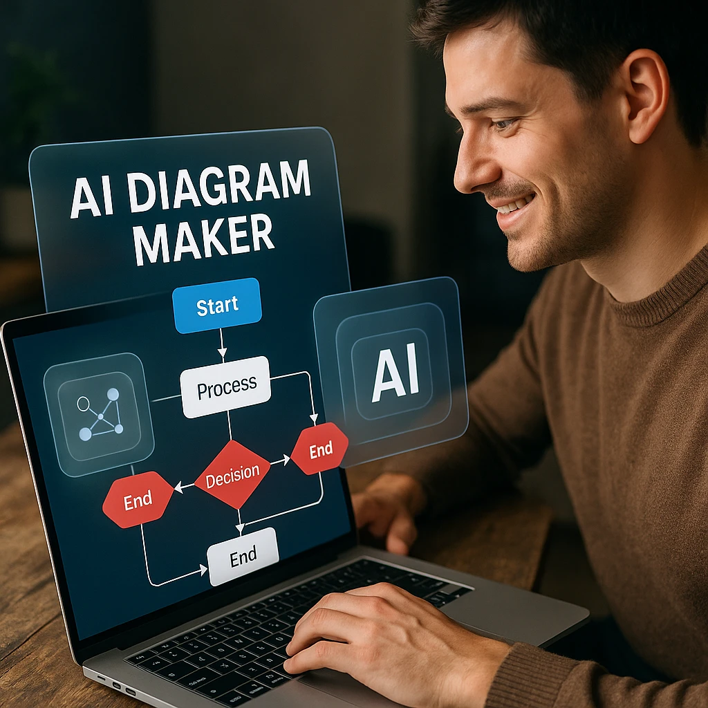 Step-by-step process showing how to generate technical diagrams from text using AI tools