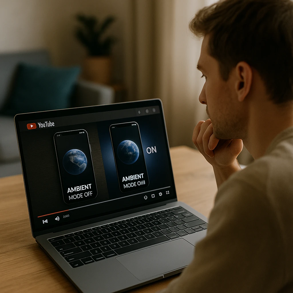 Comparaison de l'interface YouTube montrant les différences d'effet du mode ambiant