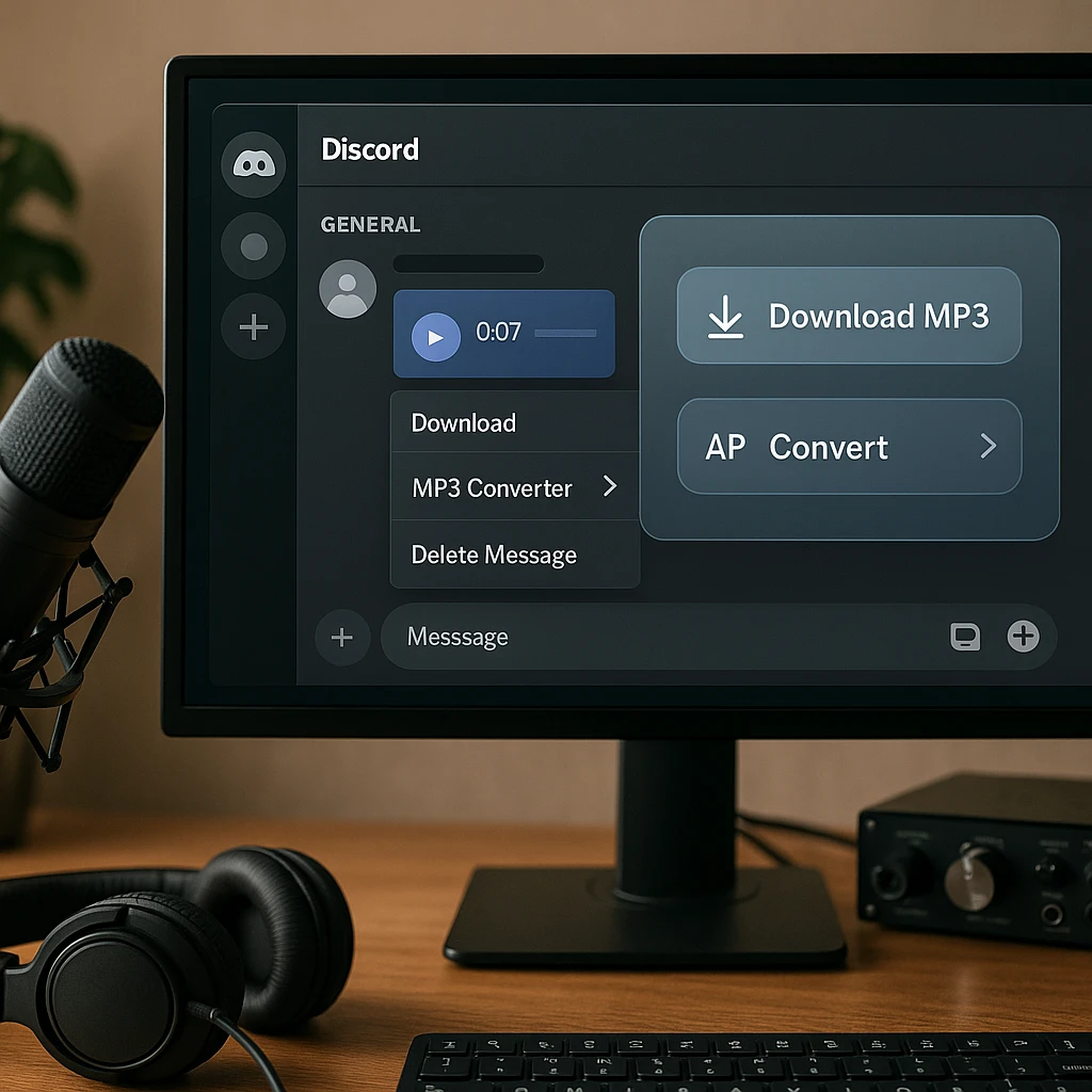 Interface de téléchargeur audio Discord avec plusieurs options