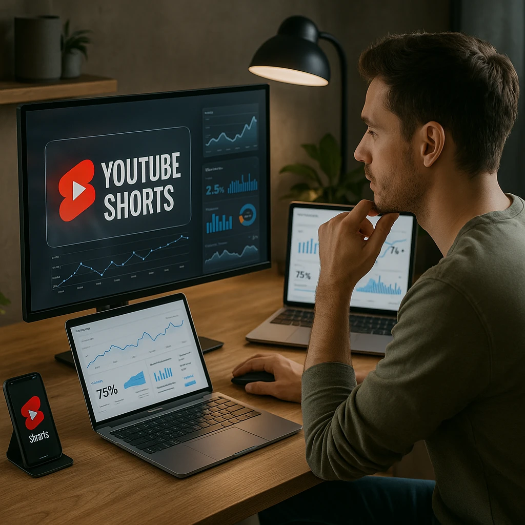 Créateur de contenu programmant des publications avec un appareil mobile affichant les fuseaux horaires et l'interface YouTube