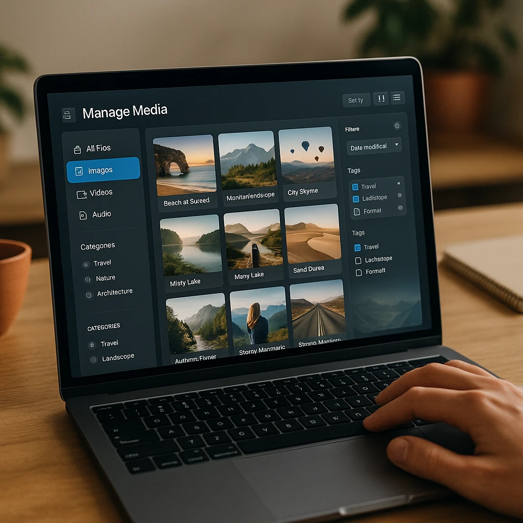 Interface de logiciel de bureau moderne avec des outils de gestion des médias organisés et une conception d'interface utilisateur professionnelle