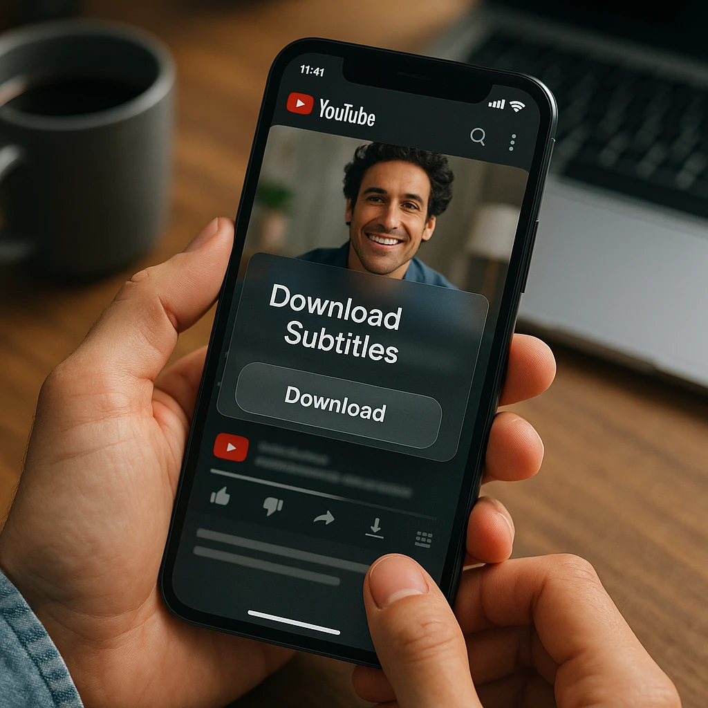 Interface de téléchargement de sous-titres YouTube mobile