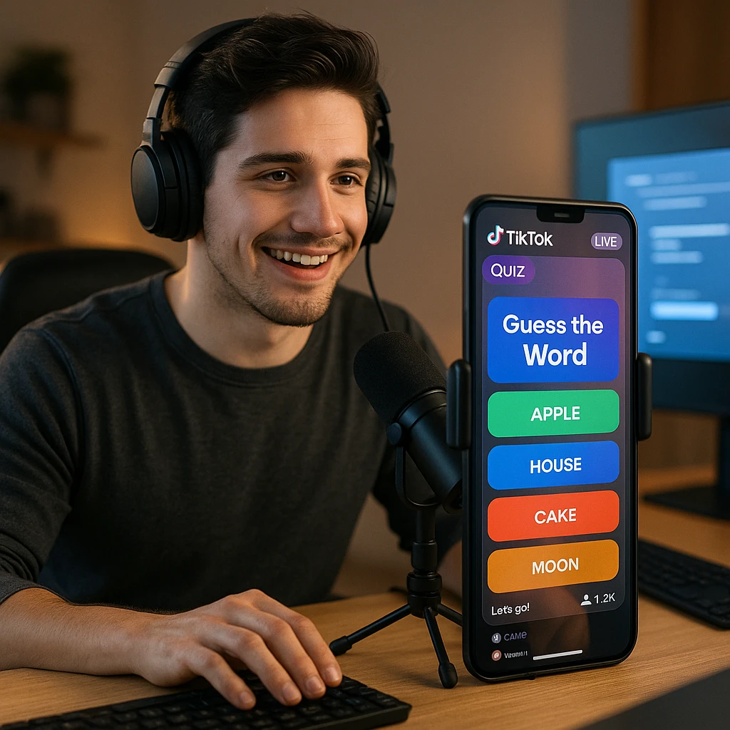 Streamer TikTok LIVE jouant à un jeu interactif avec la participation du public