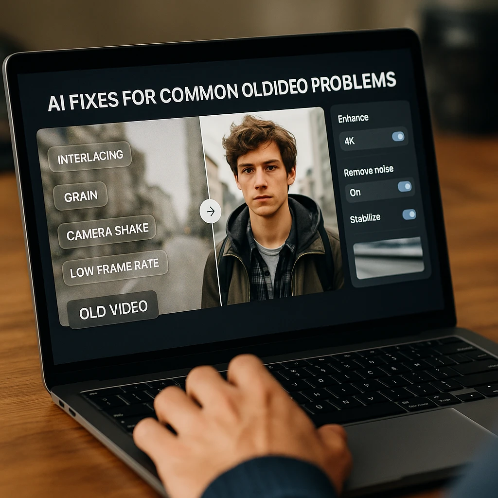 Common old video problems: interlacing, grain, shake, low frame rate and AI fixes