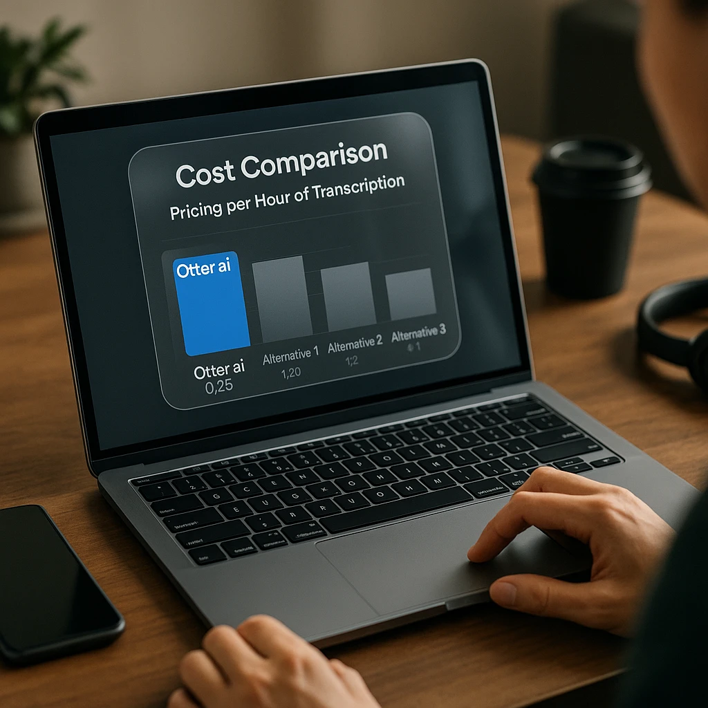 Tableau comparatif des coûts montrant le prix d'Otter.ai par rapport aux alternatives par heure de transcription