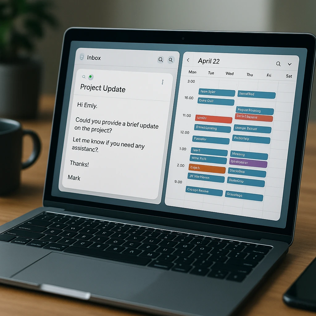 Interface d'e-mail minimaliste et propre comparée à un calendrier encombré