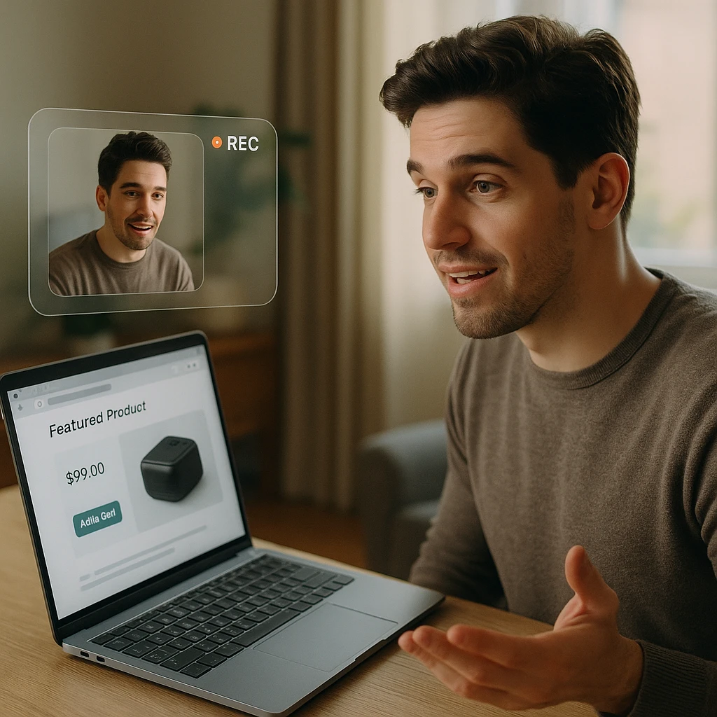Customer recording video feedback of themselves using a product