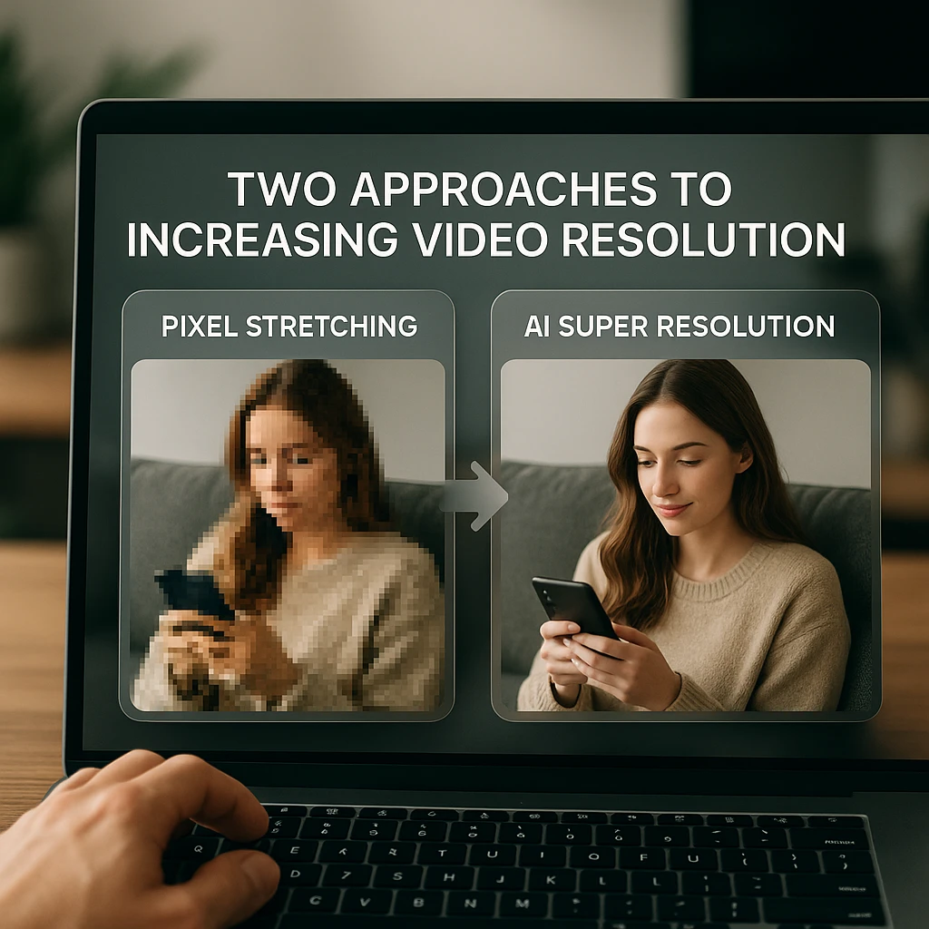 Two approaches to video resolution: pixel stretching vs AI super resolution