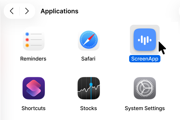 Applications folder showing ScreenApp